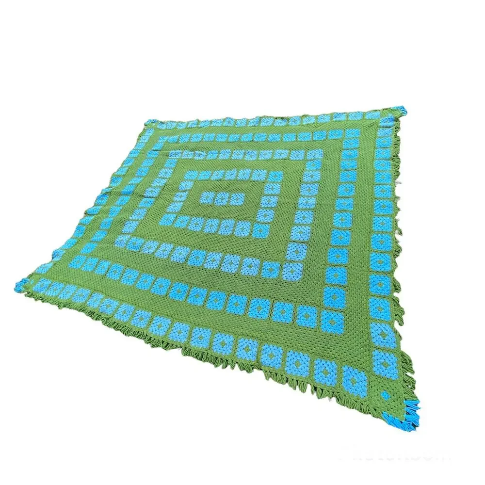 Vintage Granny Square Blanket BedSpread Handmade Retro Boho Eclectic